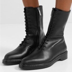 The Row Boots Fara Leather Ankle Lace-Up Combat Moto Black 37 GUC